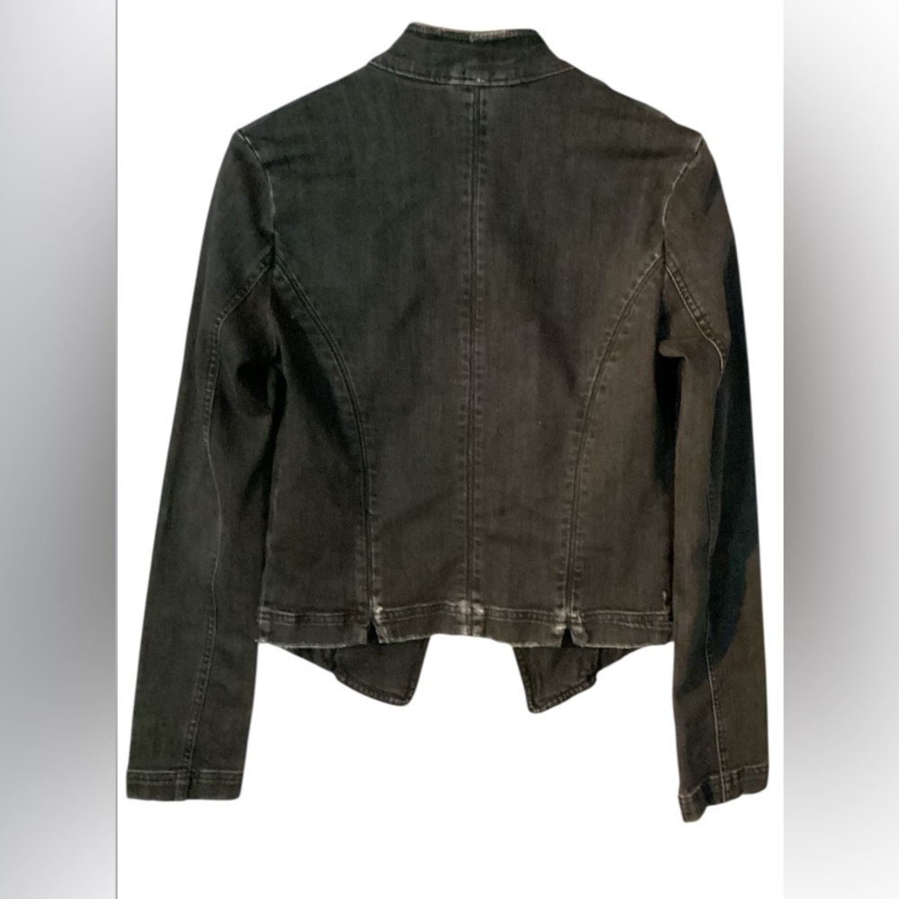 Free People/We The Free Black Military Style Distressed Jean Jacket Sz Small - Picture 14 of 15